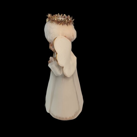 Vintage Cardboard Angel Tree Topper Playing Guitar Mandolin White Gold 9" X 4" - Picture 5 of 11